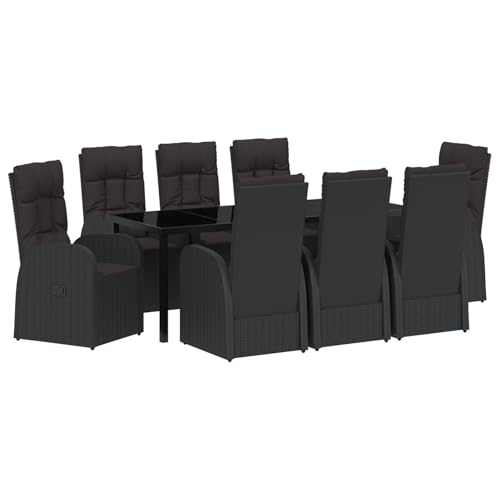 Rantry 9-teiliges Garten-Esszimmer-Set mit Kissen - Schwarzes Poly-Rattan Tisch Und Stuhl Für Garten von Rantry