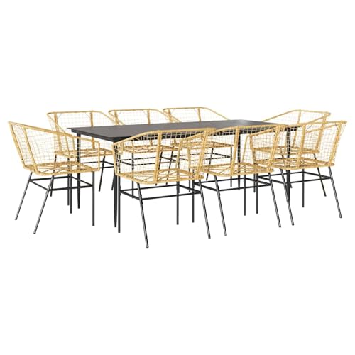 Rantry 9-teiliges Garten-Esszimmerset Braunes Polyrattanglas Tisch Und Stuhl Für Garten von Rantry