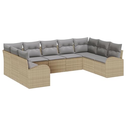 Rantry 9-teiliges Garten Sofa Set mit Kissen Beige Poly Rattan, 2-Sitzer Garten Sofa mit Stauraum & Kissen Beige Poly Rattan Gartenlounge Model3354869 von Rantry