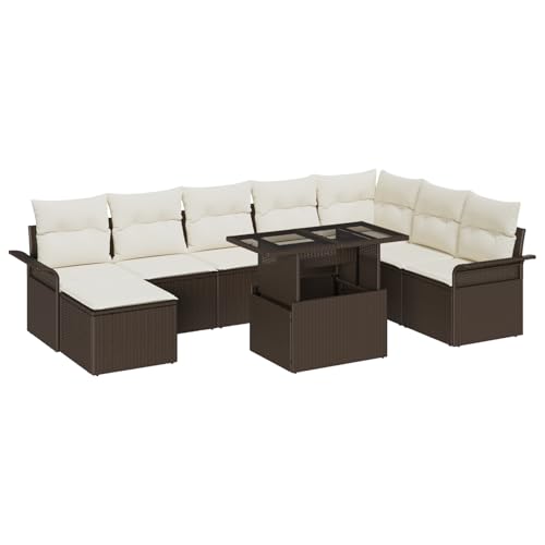 Rantry 9-teiliges Garten-Sofa-Set mit Kissen Braun Poly-Rattan, 2-Sitzer Garten-Sofa mit Stauraum & Kissen Braun Poly-Rattan Gartenlounge Model3357071 von Rantry