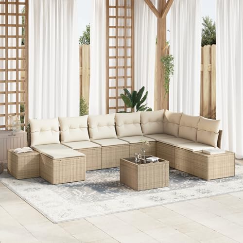Rantry 9-teiliges Garten Sofa Set mit Kissen Brown Poly Rattan Sofa Im Freien von Rantry