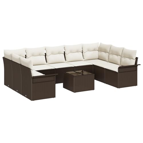 Rantry 9-teiliges Garten Sofa Set mit Kissen Grau Poly Rattan, 2-Sitzer Garten Sofa mit Stauraum & Kissen Braun Poly Rattan Gartenlounge Model3354197 von Rantry