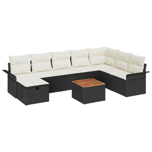 Rantry 9-teiliges Garten-Sofa-Set mit Kissen Schwarz Poly Rattan, 2-Sitzer Garten-Sofa mit Stauraum & Kissen Schwarz Poly Rattan Gartenlounge Model3360799 von Rantry