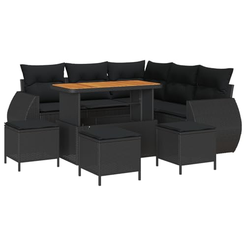 Rantry 9-teiliges Garten-Sofa-Set mit Kissen Schwarz Poly-Rattan Akazie, 4-teiliges Garten-ESS-Set mit Kissen Schwarz Poly-Rattan Akazie Gartenlounge Model3361879 von Rantry