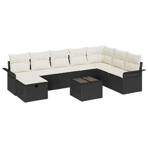 Rantry 9-teiliges Garten Sofa Set mit Kissen Schwarz Poly Rattan Gartenlounge Model3358936 von Rantry