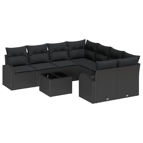 Rantry 9-teiliges Garten Sofaset mit Kissen Schwarz Poly Rattan, 2-Sitzer Garten Sofa mit Stauraum & Kissen Schwarz Poly Rattan Gartenlounge Model3354652 von Rantry