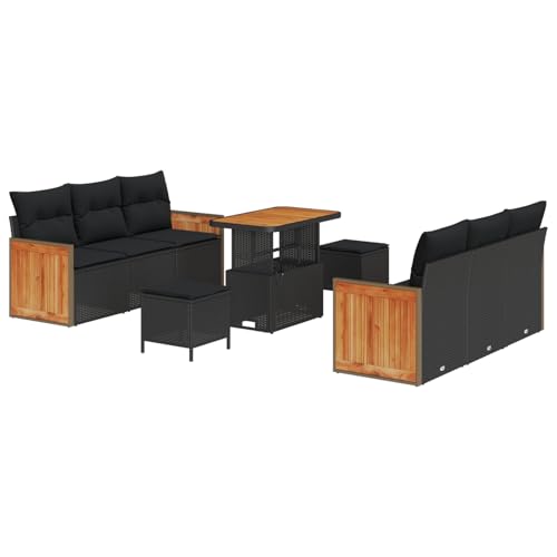 Rantry 9-teiliges Garten Sofaset mit Kissen Schwarz Poly Rattan Akazienholz, 3-teiliges Garten Esstisch Set mit Kissen Schwarz Poly Rattan Akazienholz Gartenlounge Model3365209 Rantry 9-teiliges Garten Sofaset mit Kissen Schwarz Poly Rattan Akazienholz, 3-teiliges Garten Esstisch Set mit Kissen Schwarz Poly Rattan Akazienholz Gartenlounge Model3365209 von Rantry