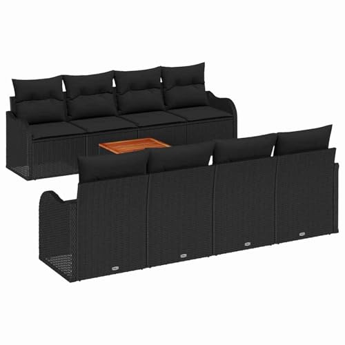 Rantry 9-teiliges Gartensofa-Set mit Kissen Schwarz Poly-Rattan Akazie, 2-Sitzer Gartensofa mit Kissen Schwarz Poly-Rattan Gartenlounge Model3347429 von Rantry