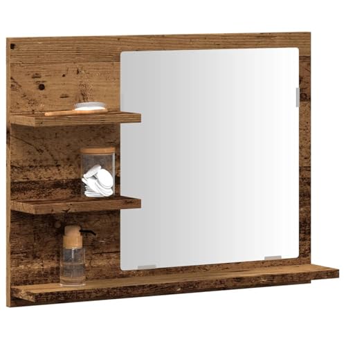 Rantry Badspiegel mit Ablagen Altholz-Optik 60x10,5x45 cm Badezimmerspiegelschrank Model856255 von Rantry