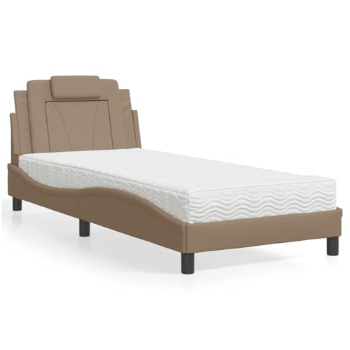 Rantry Bett Viana mit Matratze Cappuccino-Braun 80x200 cm Kunstleder Gästebett Model3208758 von Rantry