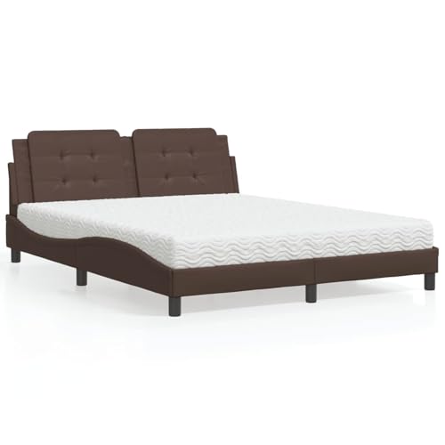 Rantry Bett mit Matratze Braun 160x200 cm Kunstleder Gästebett Model3208875 von Rantry