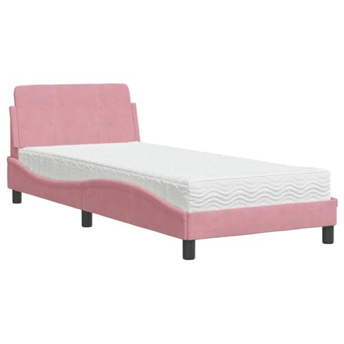 Rantry Bett mit Matratze Dover Rosa 80x200 cm Samt Holzbett Familienbett von Rantry