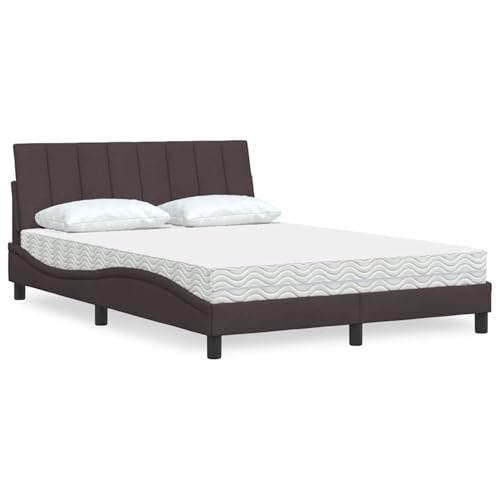 Rantry Bett mit Matratze Hanko Dunkelbraun 140x200 cm Stoff Gästebett Model3310534 von Rantry