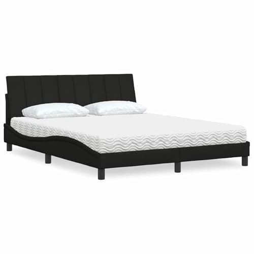 Rantry Bett mit Matratze Hanko Schwarz 160x200 cm Stoff Gästebett Model3310540 von Rantry