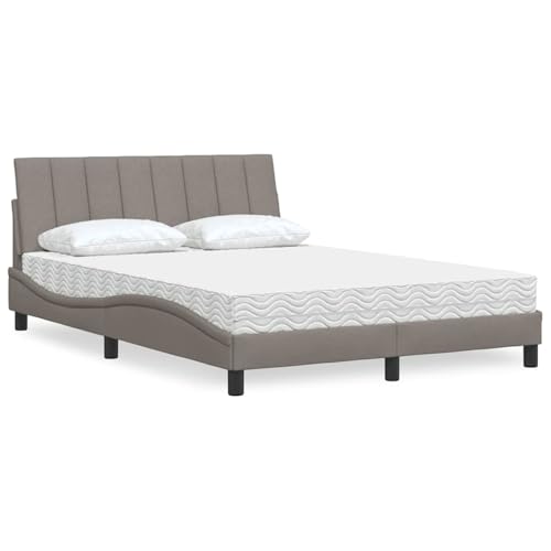 Rantry Bett mit Matratze Hanko Taupe 140x200 cm Stoff Gästebett Model3310535 von Rantry