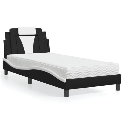 Rantry Bett mit Matratze Schwarz und Weiß 90x200 cm Kunstleder Gästebett Model3208773 von Rantry