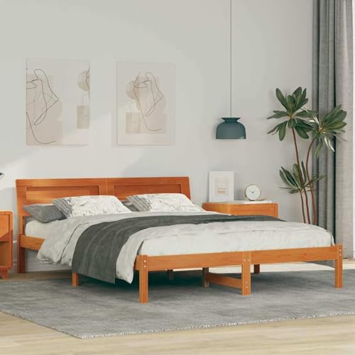 Rantry Bettgestell Wachsbraun 140 x 200 cm Massivkiefer Bed Frame Model872778 von Rantry