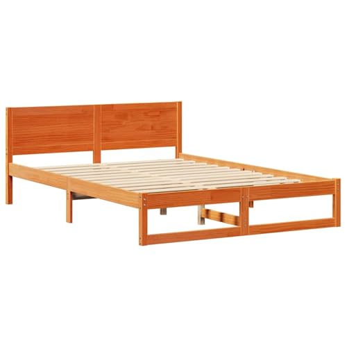 Rantry Bettgestell Wachsbrown Holz 140 x 200 cm Einfach Bettgestell Bed Frame Model873273 von Rantry