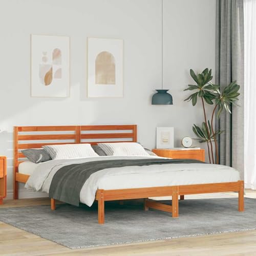 Rantry Bettgestell mit Kopfteil Wachsbraun 160 x 200 cm Massivkiefer Bed Frame Model872283 von Rantry