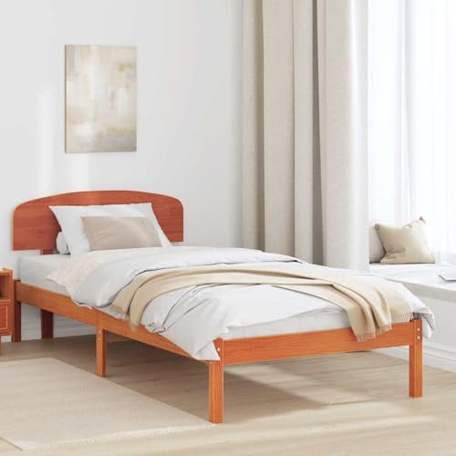 Rantry Bettgestell mit Kopfteil gewachst Braun 90x190 cm Massivholz Kiefer Bed Frame Model872088 von Rantry