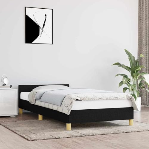 Rantry Bettgestell mit Kopfteil ohne Matratze Schwarz 80x200 cm Stoff Bed Frame Model347369 von Rantry