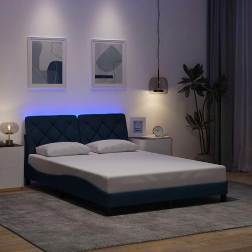 Rantry Bettgestell mit LED ohne Matratze Blau 140x190 cm Stoff Bed Frame Model3310670 von Rantry
