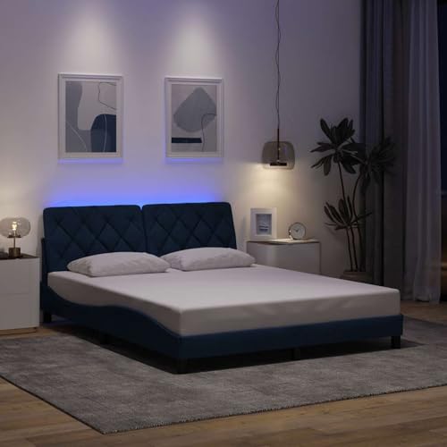 Rantry Bettgestell mit LED ohne Matratze Blau 160x200 cm Stoff Bed Frame Model3310684 von Rantry