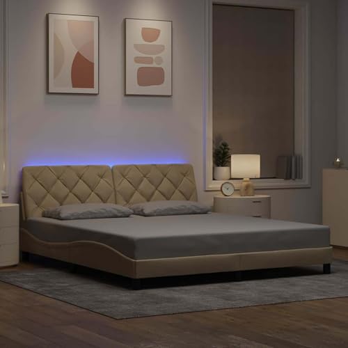 Rantry Bettgestell mit LED ohne Matratze Creme 180x200 cm Stoff Bed Frame Model3310690 von Rantry