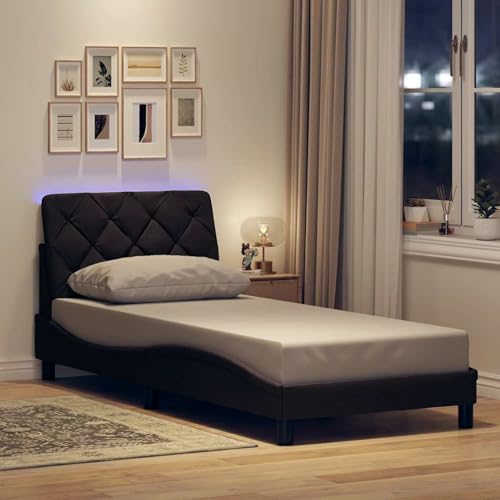 Rantry Bettgestell mit LED ohne Matratze Dunkelbraun 80x200 cm Stoff Bed Frame Model3310632 von Rantry