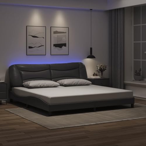Rantry Bettgestell mit LED ohne Matratze Hvar Grau 200x200 cm Kunstleder Bed Frame Model3213958 von Rantry