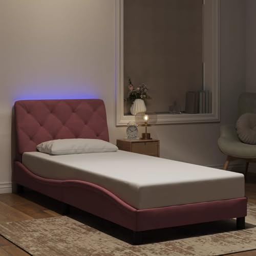 Rantry Bettgestell mit LED ohne Matratze Rosa 80x200 cm Samt Bed Frame Model3213824 von Rantry