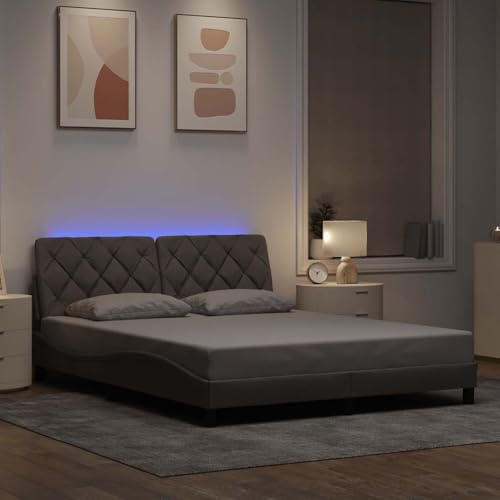 Rantry Bettgestell mit LED ohne Matratze Taupe 160x200 cm Stoff Bed Frame Model3310682 von Rantry
