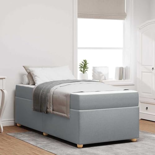 Rantry Bettgestell mit Matratze Hellgrau 100 x 200 cm Stoff Bed Frame Model3399335 von Rantry