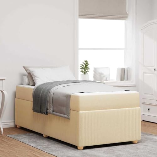 Rantry Bettgestell mit Matratze mit Matratze Creme 90 x 190 cm Stoff Bed Frame Model3398332 von Rantry