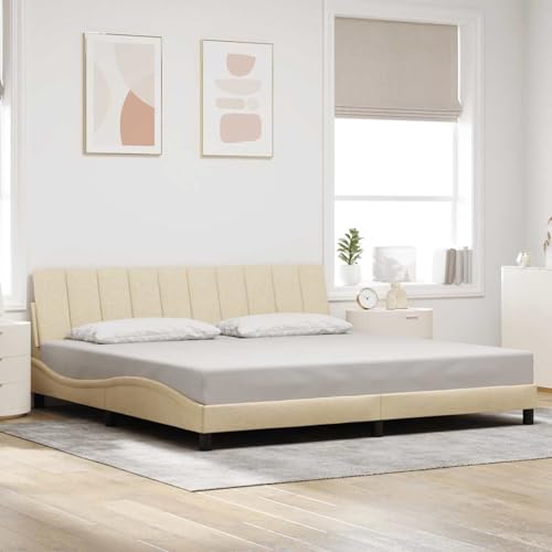 Rantry Bettgestell ohne Matratze Hanko Creme 200x200 cm Stoff Bed Frame Model3310417 von Rantry