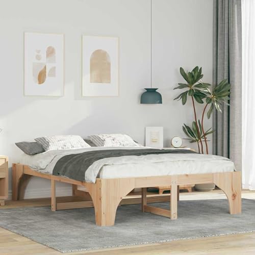 Rantry Bodenbettgestell Braun 140 x 200 cm Massivholz Kiefer Bed Frame Model872986 von Rantry