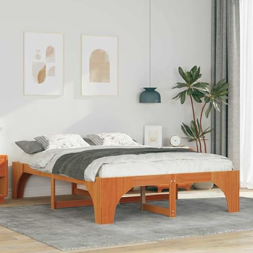 Rantry Bodenbettgestell Braun 140 x 200 cm Massivholz Kiefer Bed Frame Model872988 von Rantry