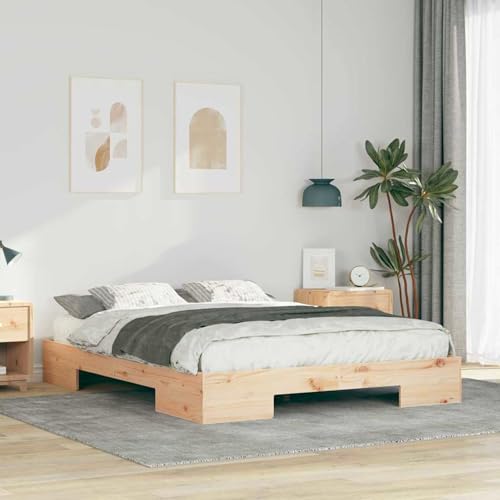 Rantry Bodenbettgestell Braun 160 x 200 cm Massivholz Kiefer Bed Frame Model873022 von Rantry