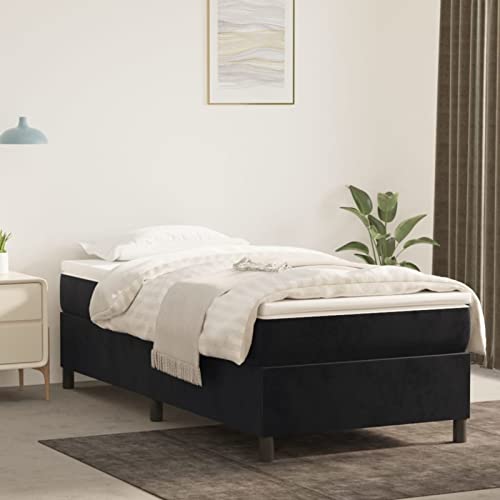 Rantry Box Spring Bettgestell aus schwarzem Samt, 80 x 200 cm, Lattenrost für Doppelbett, Bettgestell von Rantry