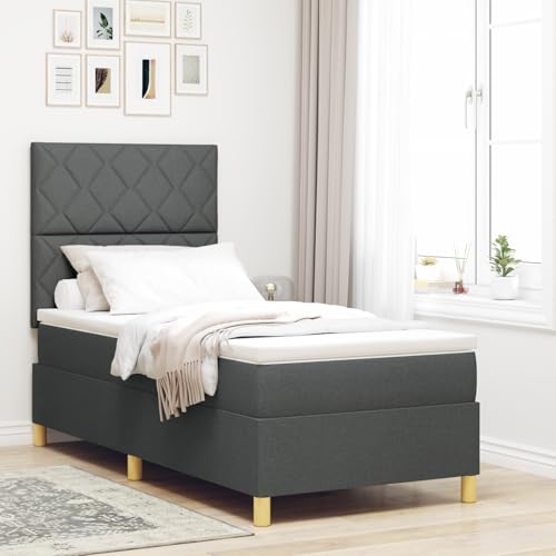 Rantry Boxspring-Bett mit Matratze & LED Dunkelgrau 100x200 cm Stoff Schlafzimmerbett Rantry Boxspring-Bett mit Matratze & LED Dunkelgrau 100x200 cm Stoff Schlafzimmerbett von Rantry