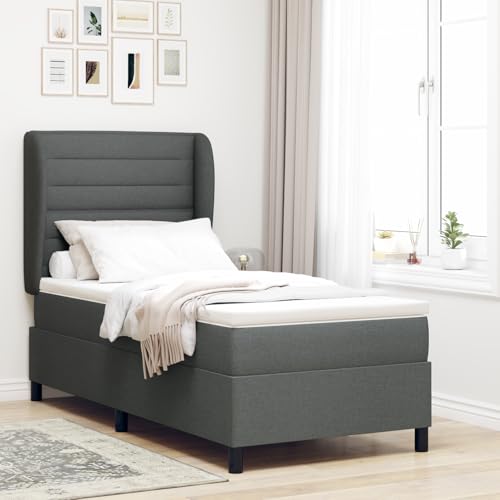 Rantry Boxspringbett mit Matratze Dunkelgrau 90x190 cm Stoff Schlafzimmerbett von Rantry