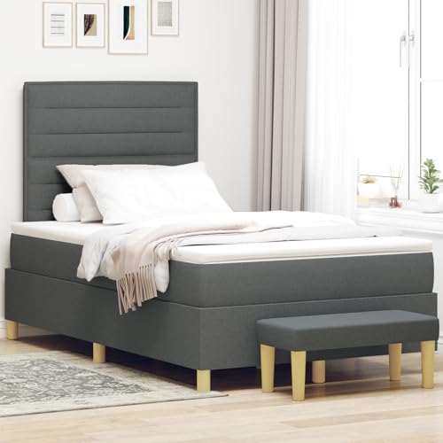 Rantry Boxspringbett mit Matratze & Bank Dunkelgrau 120x190 cm Stoff Schlafzimmerbett Model3344206 von Rantry