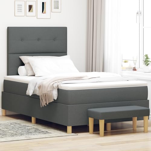 Rantry Boxspringbett mit Matratze & Bank Dunkelgrau 120x190 cm Stoff Schlafzimmerbett Model3344283 von Rantry