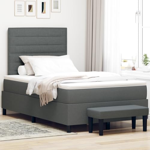 Rantry Boxspringbett mit Matratze & Bank Dunkelgrau 120x200 cm Stoff Schlafzimmerbett von Rantry