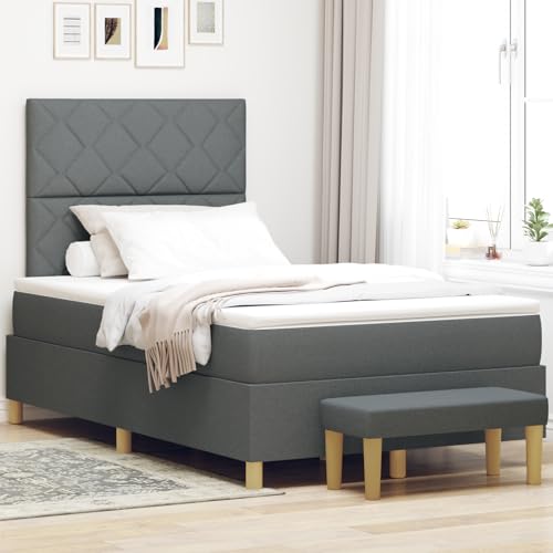 Rantry Boxspringbett mit Matratze und Bank Dunkelgrau 120x200 cm Stoff Schlafzimmerbett von Rantry
