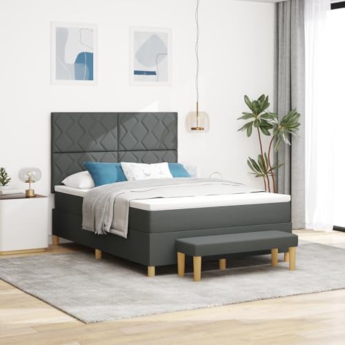 Rantry Boxspringbett mit Matratze und Bank Dunkelgrau 140x200 cm Stoff Schlafzimmerbett von Rantry
