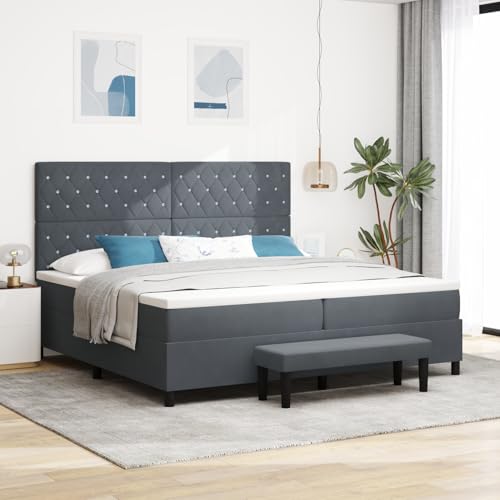 Rantry Boxspringbett mit Matratze & Bank Dunkelgrau 200x200 cm Samt Schlafzimmerbett von Rantry