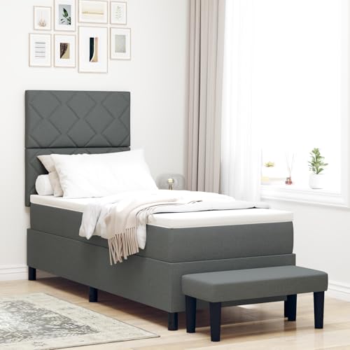 Rantry Boxspringbett mit Matratze & Bank Dunkelgrau 80x200 cm Stoff Schlafzimmerbett Model3344101 von Rantry