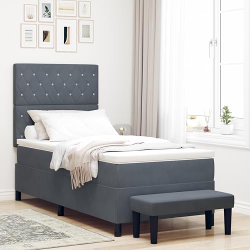 Rantry Boxspringbett mit Matratze & Bank Dunkelgrau 90x190 cm Samt Schlafzimmerbett von Rantry