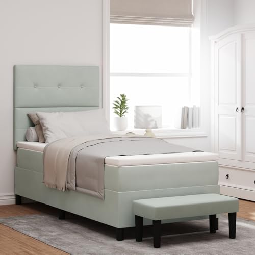 Rantry Boxspringbett mit Matratze & Bank Hellgrau 100x200 cm Samt Schlafzimmerbett von Rantry
